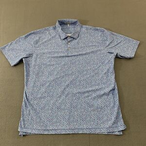 Peter Millar Polo Shirt Mens 2XL Blue Summer Comfort Floral Golf Performance